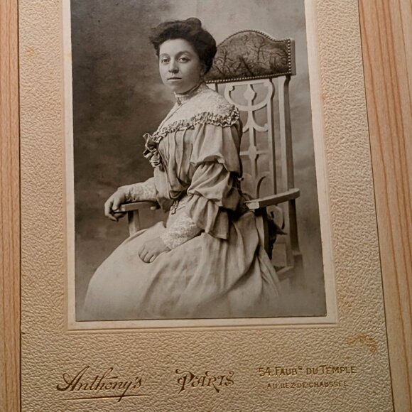Antique Photograph Lady in a dress sitting in a chair Portrait - Picture 1 of 4